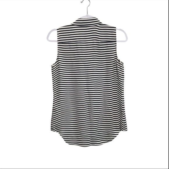 Theory Navy White Striped Silk Blouse in Excellent Pre Loved Condition - Picture 3 of 6